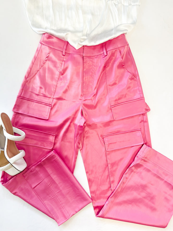 Light Pink Satin Cargo Pants