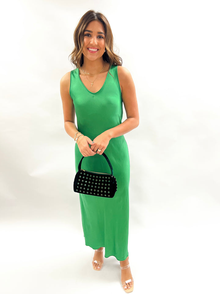 Kelly Green Silk Maxi Dress