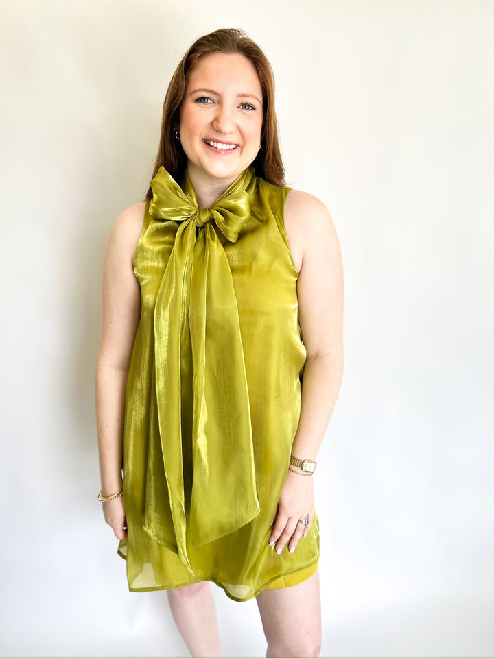 Chartreuse Organza Tie Dress