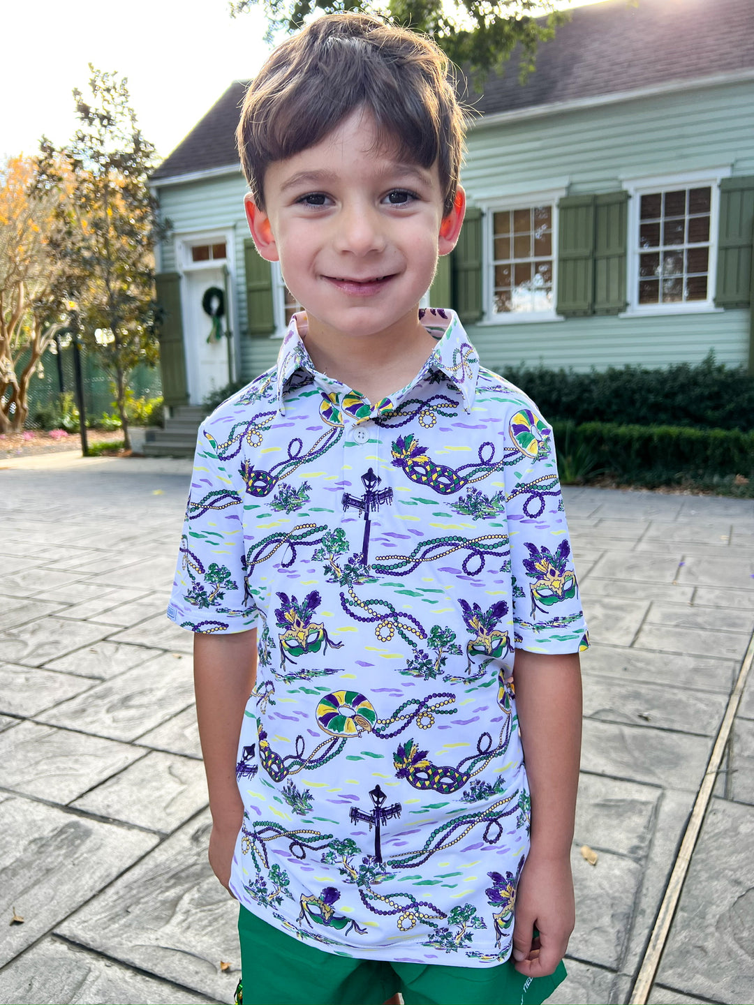 Mardi Gras Toile Little Teddy Polo