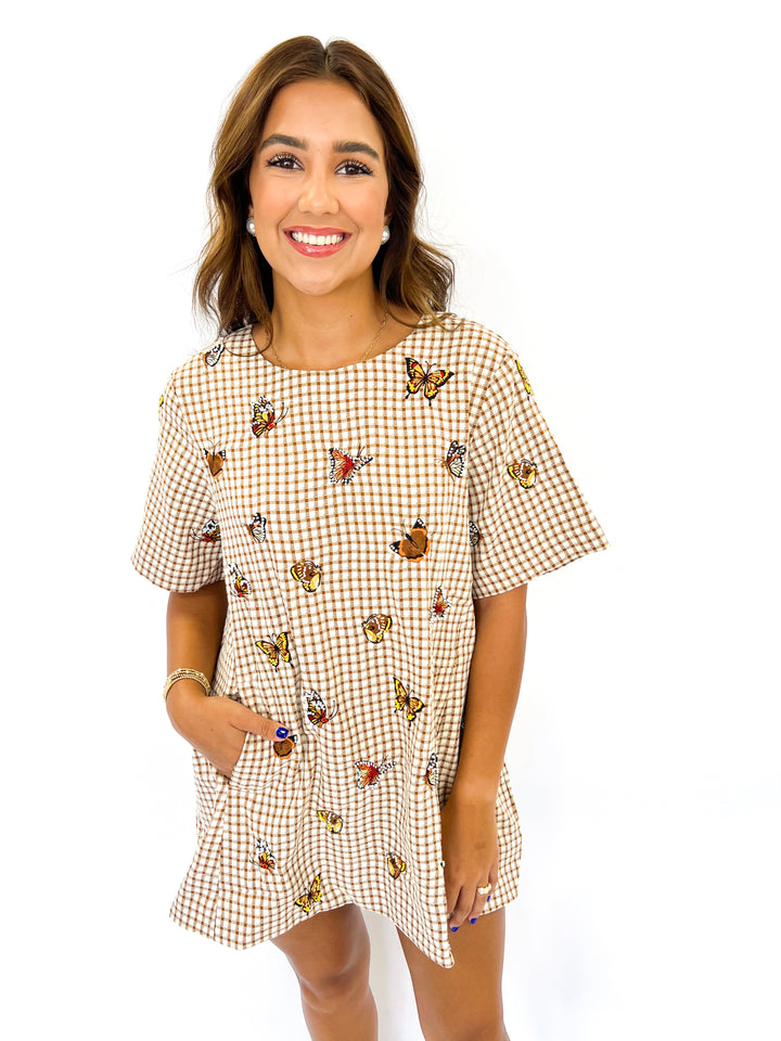 Brown Plaid Butterfly Dress
