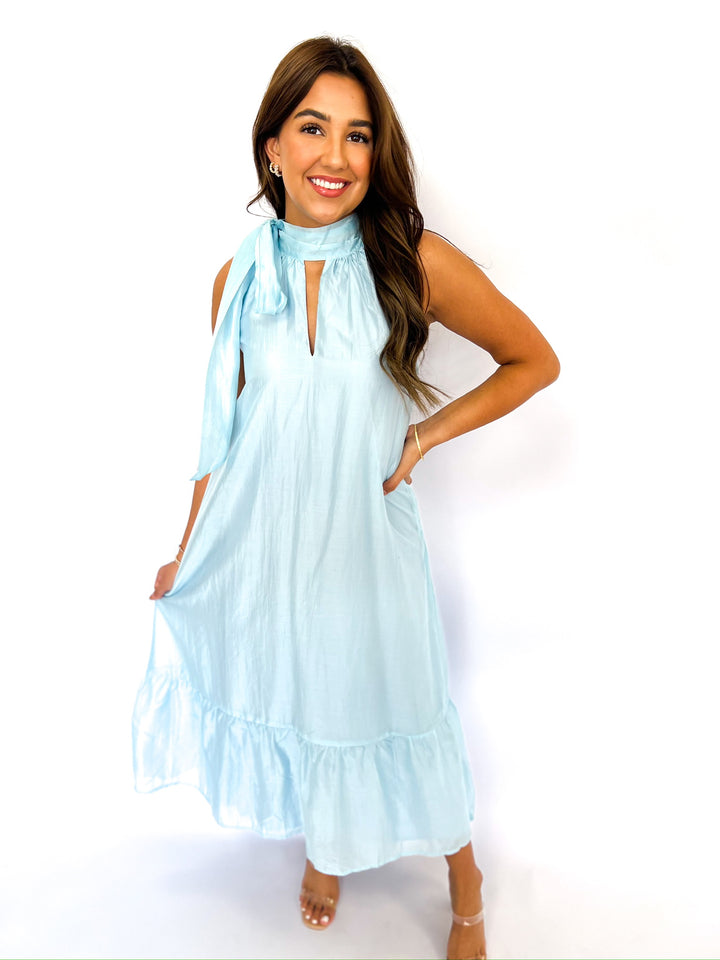 Sky Side Bow Detailed Light Weight Maxi Dress