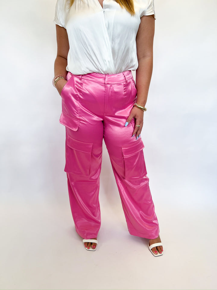 Light Pink Satin Cargo Pants