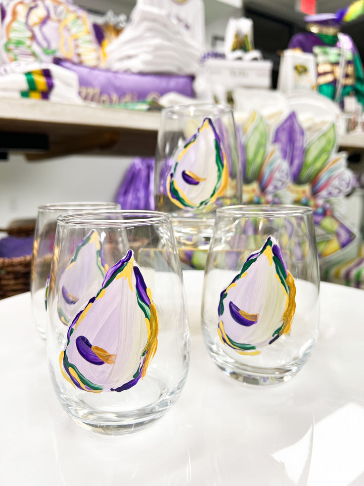 Mardi Gras Oyster Stemless Wine Glass