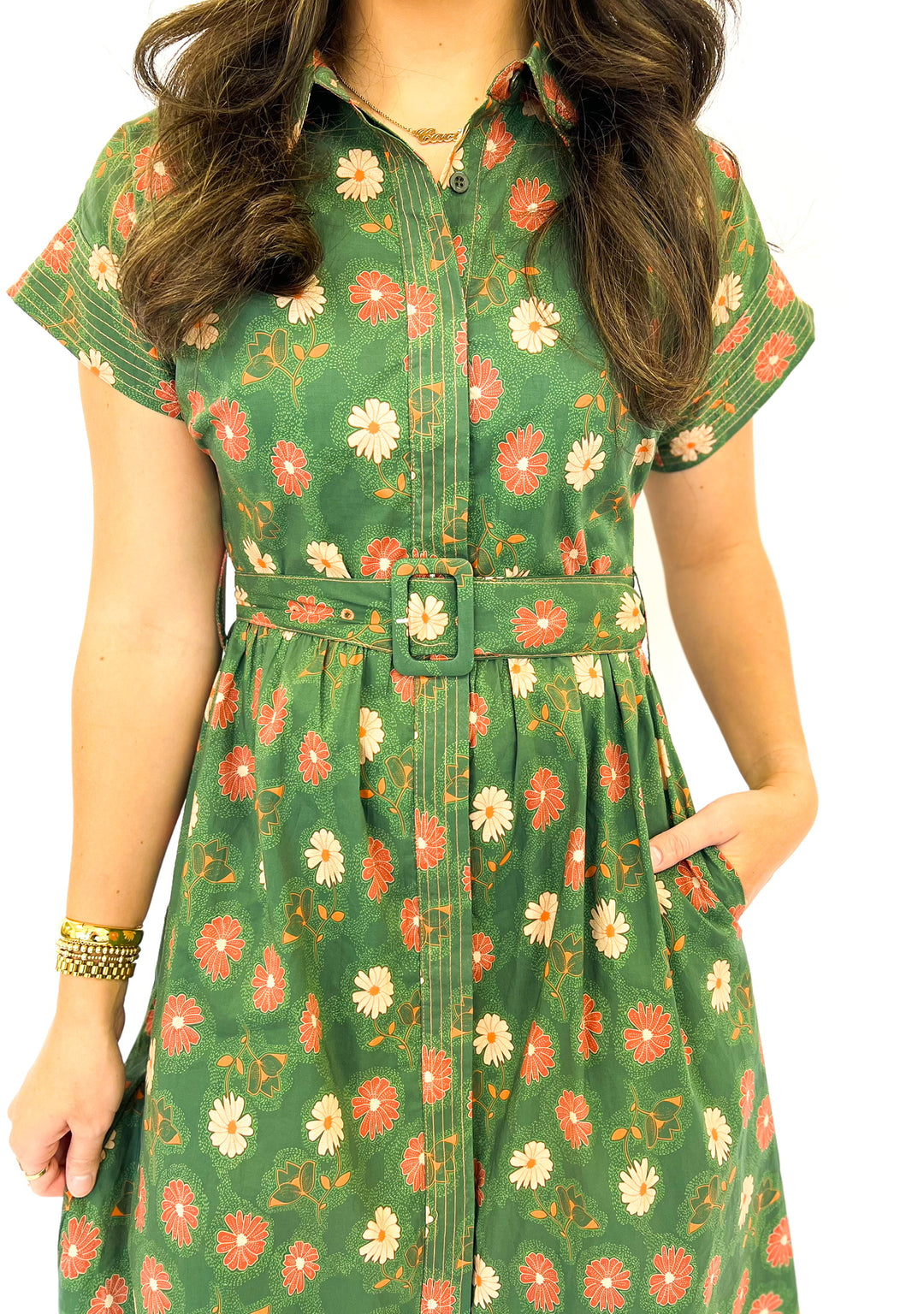Fall Flower Print Collar Midi Dress