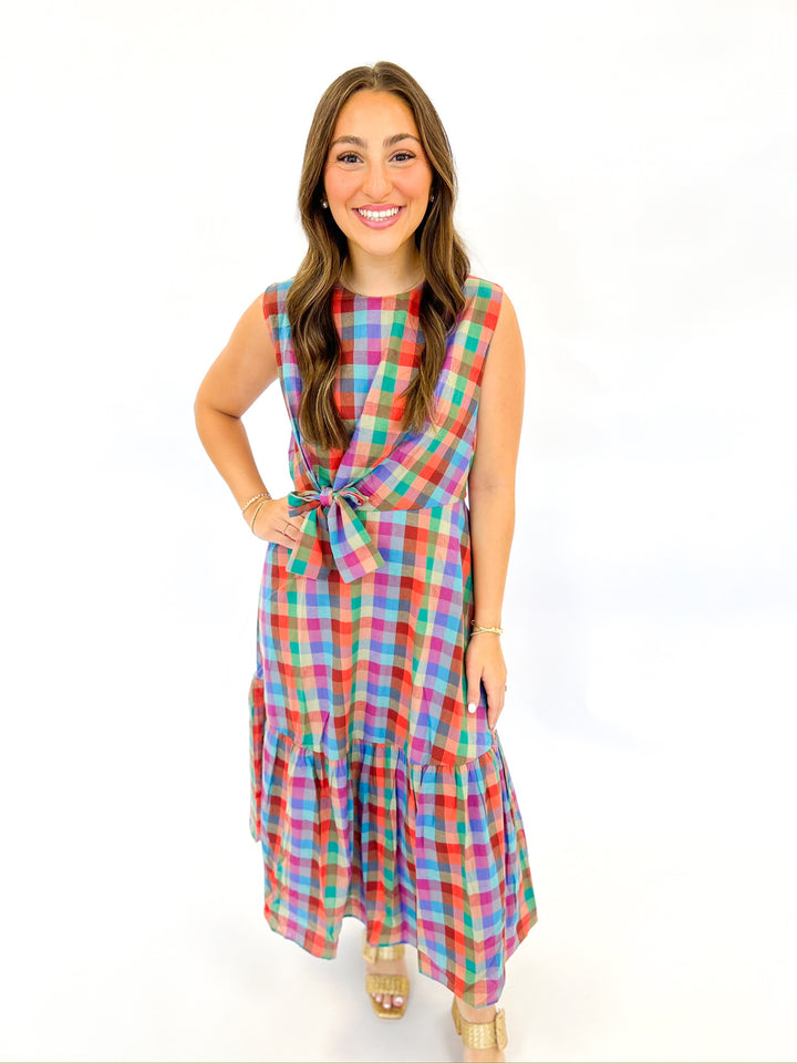 Plaid Tied Knot Sleeveless Maxi Dress