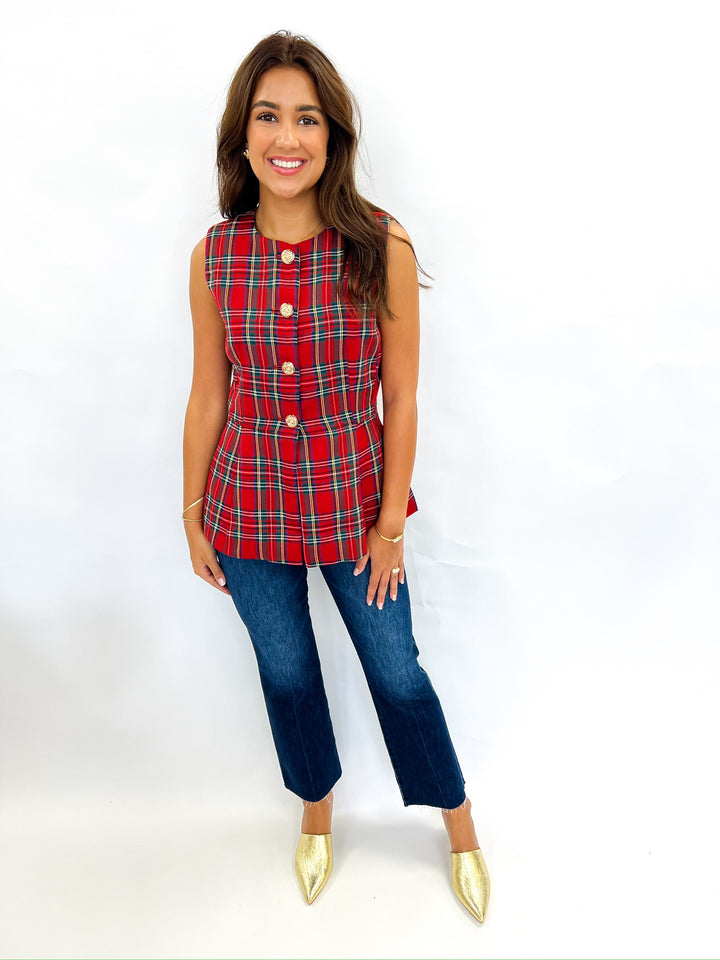 Traditional Plaid Gold Button Vest