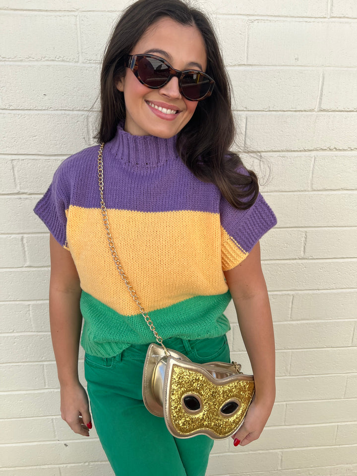 Mardi Gras Color Block Drop Shoulder Sweater