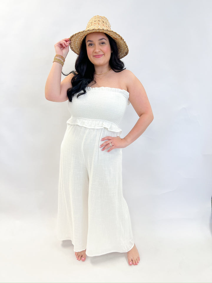 White So Cal Smocked Jumpsuit