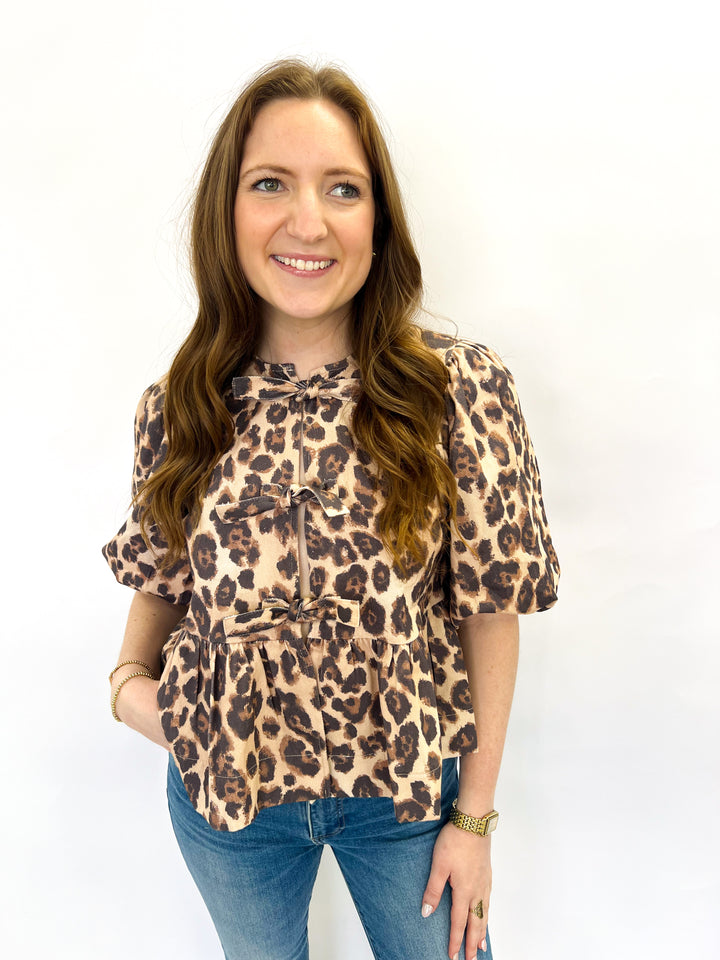 Denim Leopard Tie Knot Top