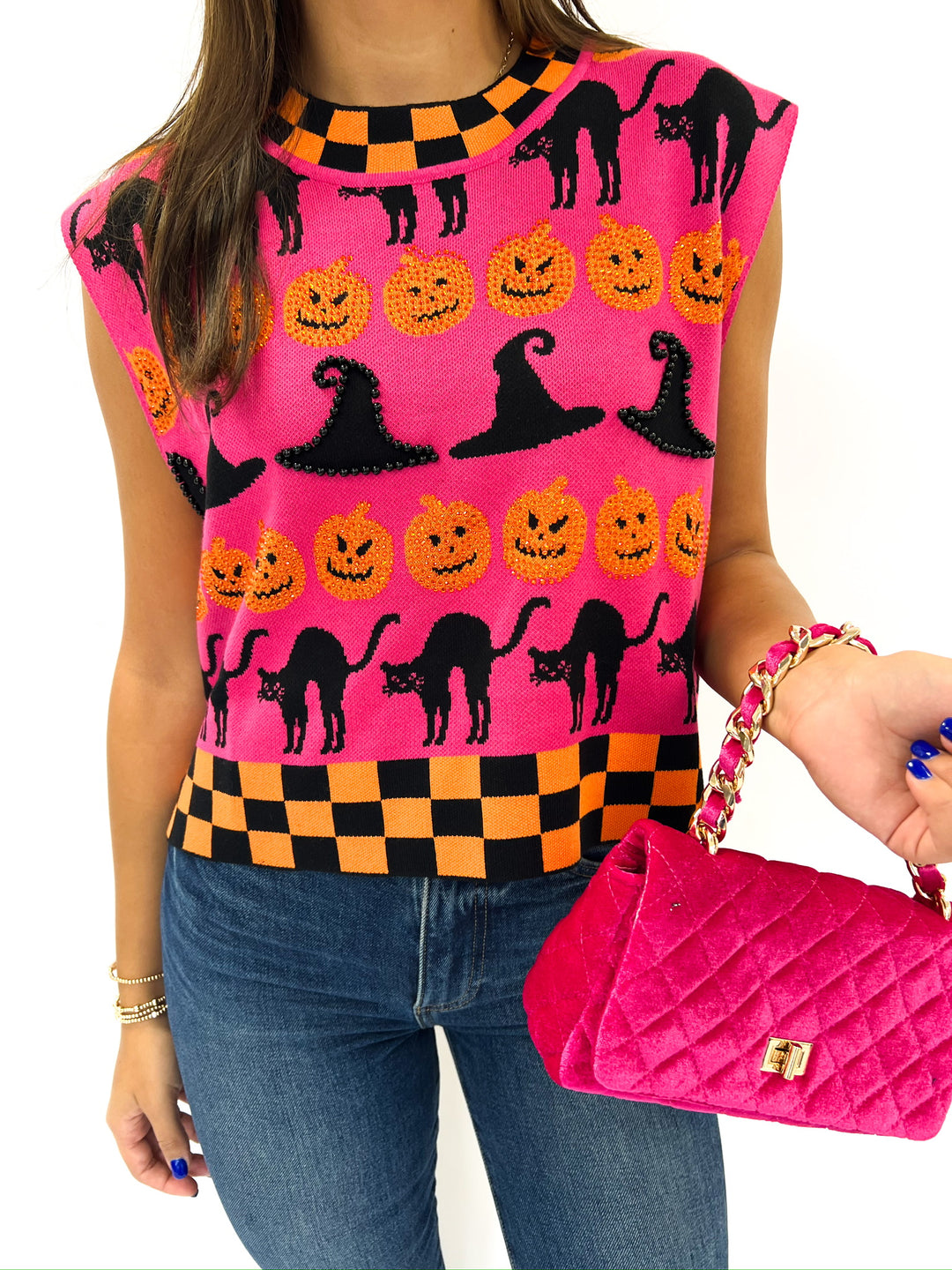 Halloween Checker Trim Sweater Vest
