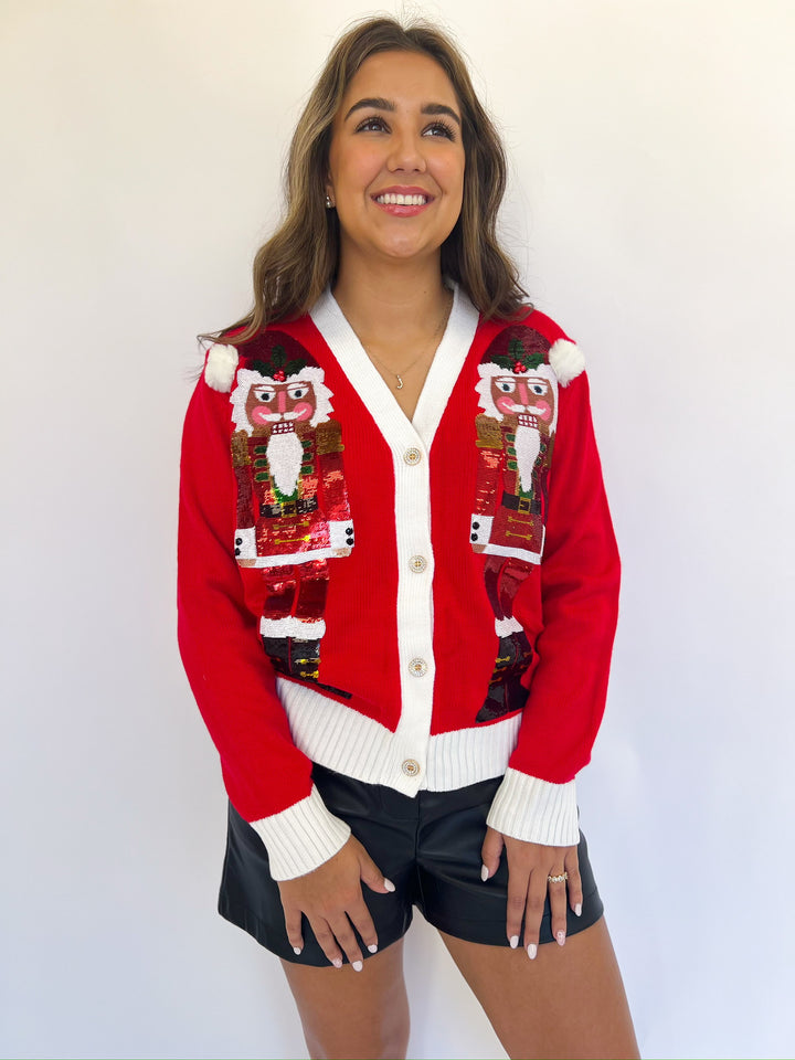 Red Santa Nutcracker Cardigan