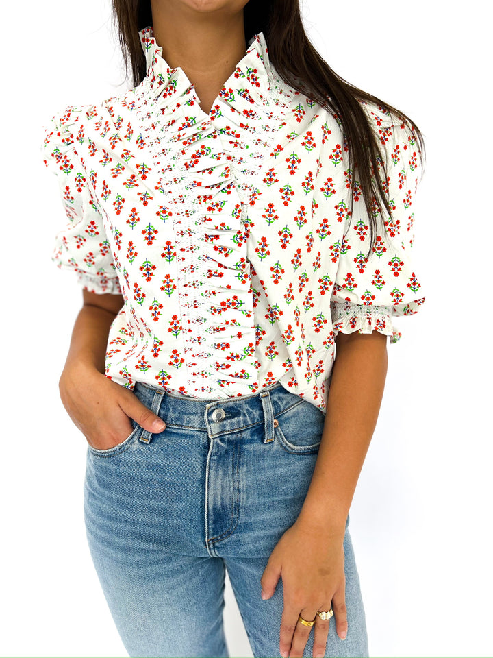 Digital Floral Ruffle Top