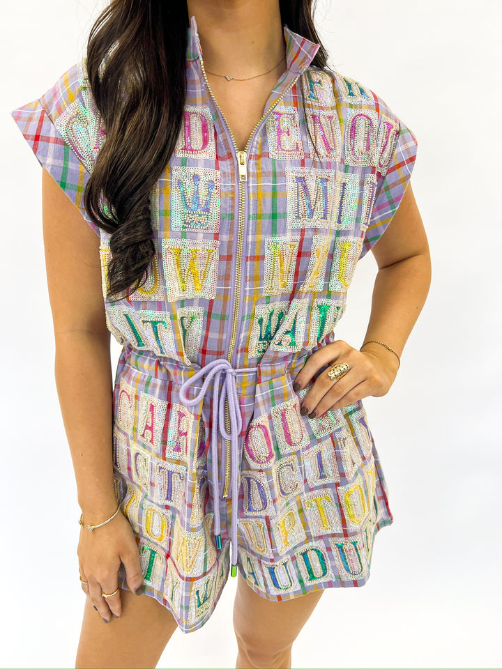 Lavender Plaid Street Tile Romper