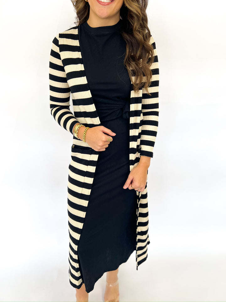 Soul Sisters Striped Rib Knit Long Cardigan