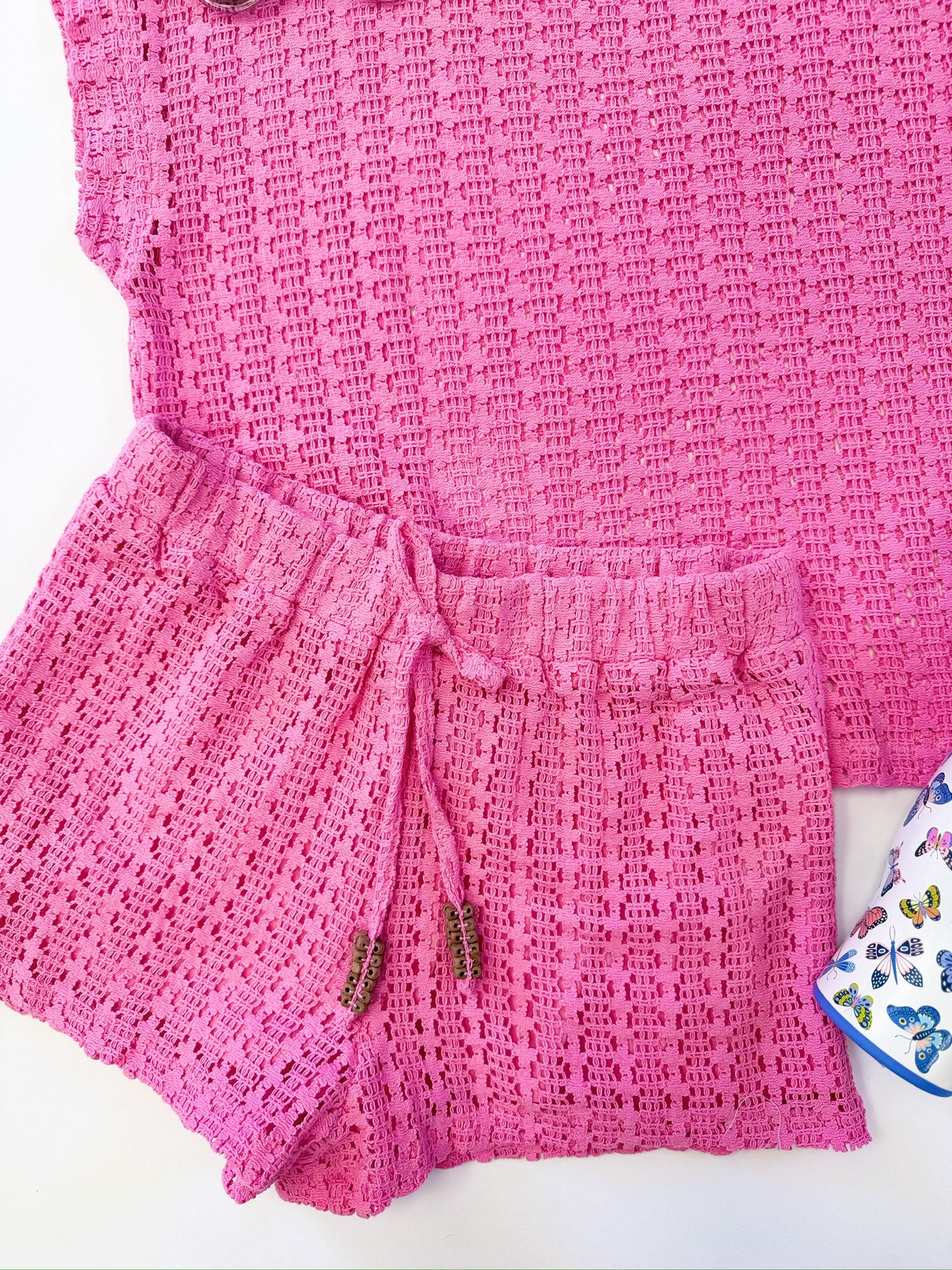 Hot Pink Vertical Crochet Shorts