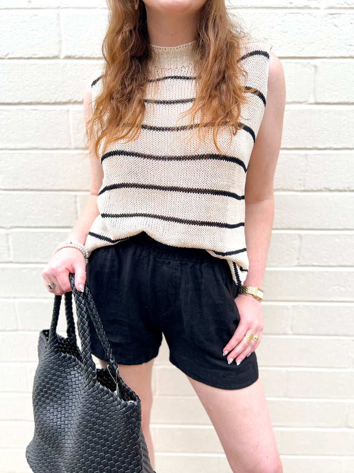 Black Linen Pocket Shorts
