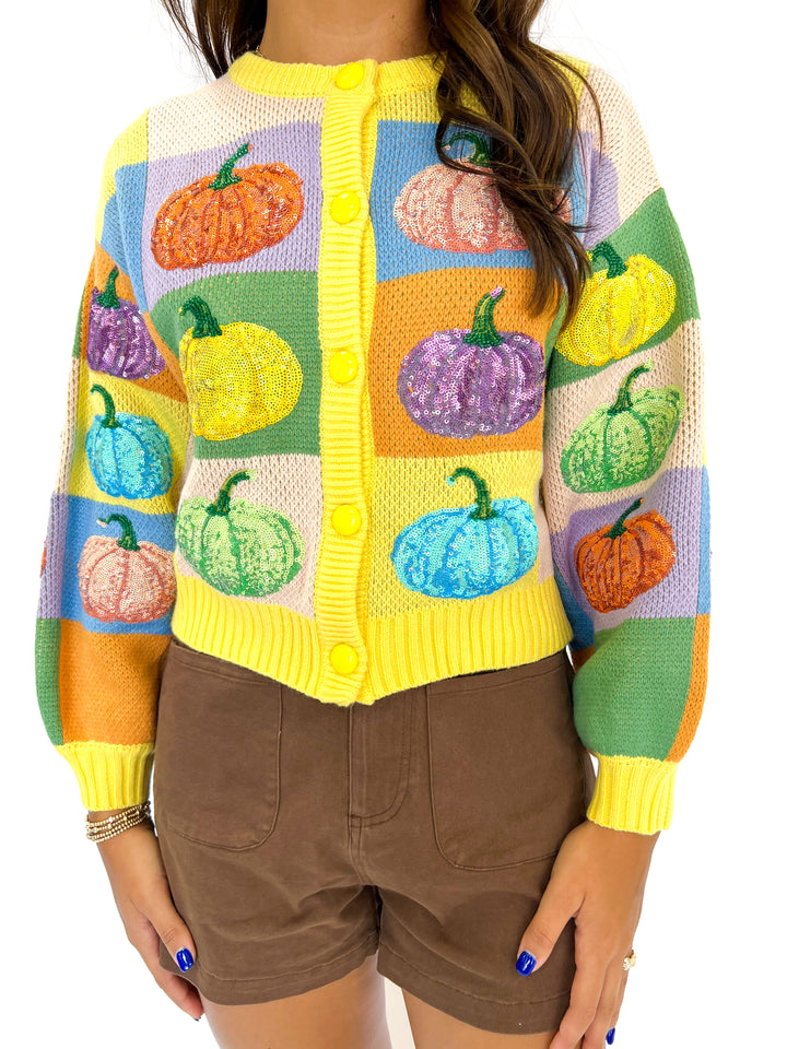 Pastel Colorblock Pumpkin Cardigan
