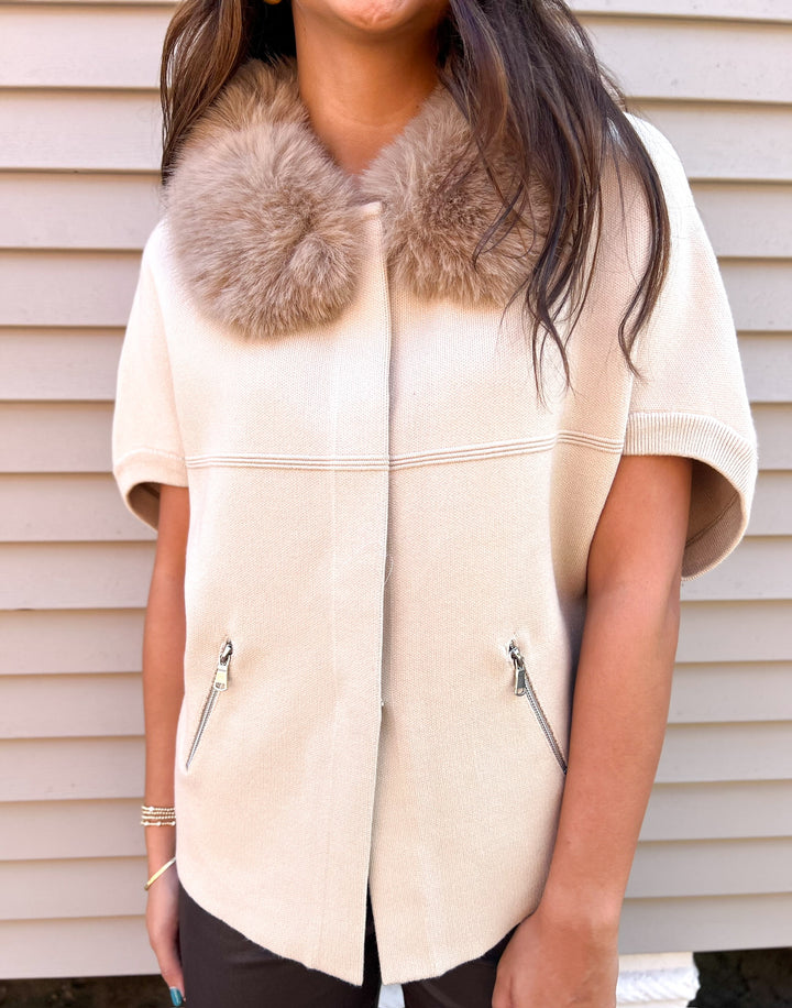 Wheat Fur Trim Cardigan