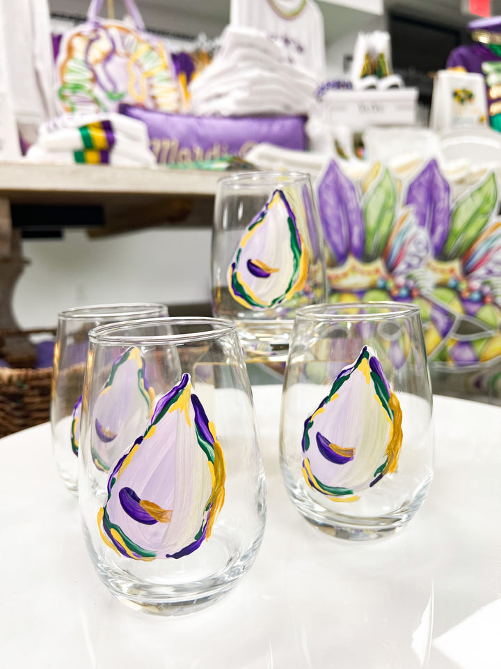 Mardi Gras Oyster Stemless Wine Glass