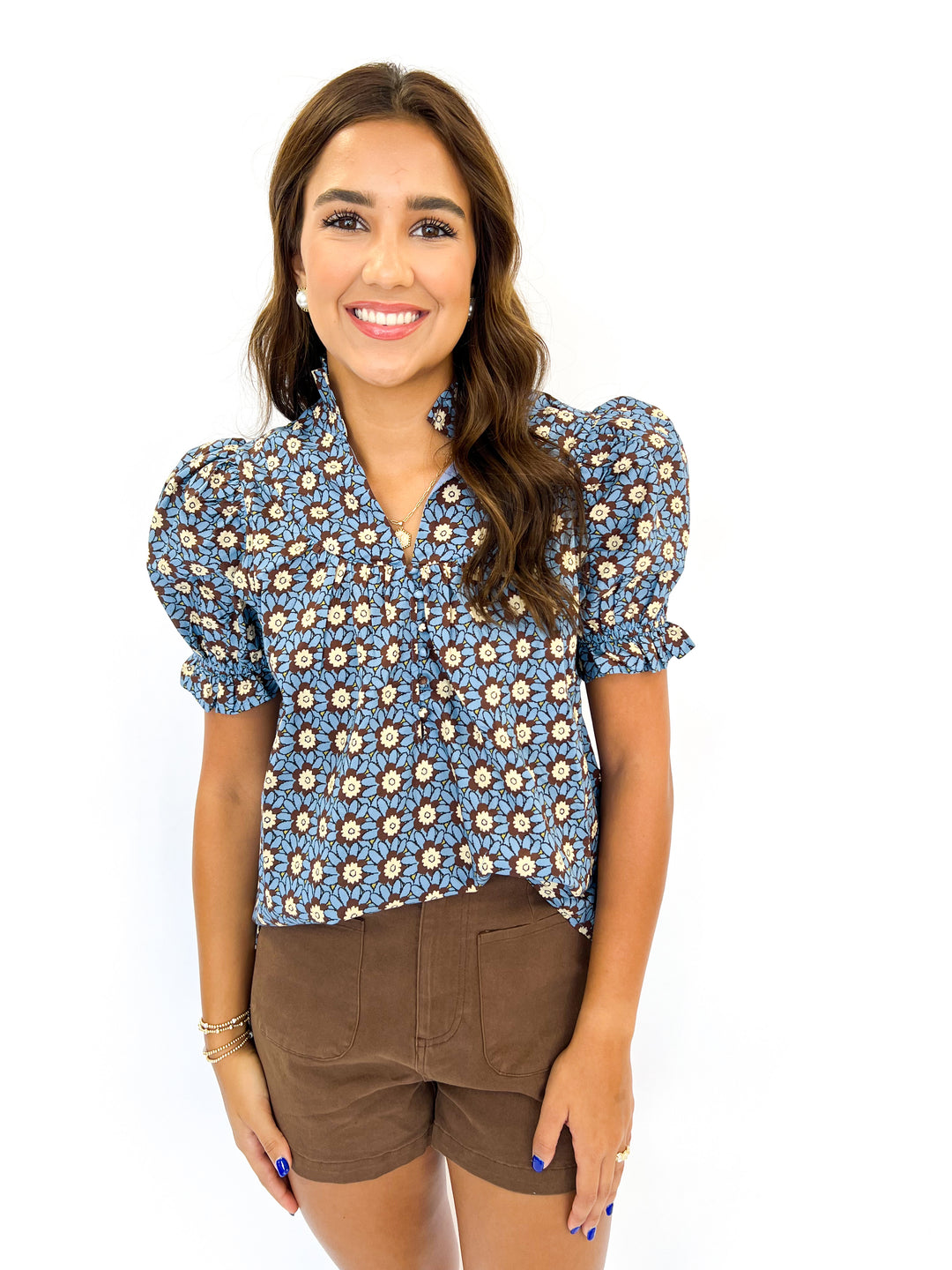 Multi Brown and Blue Flower Top