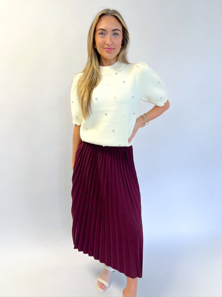 Wine Silent Street Pleated Skirt