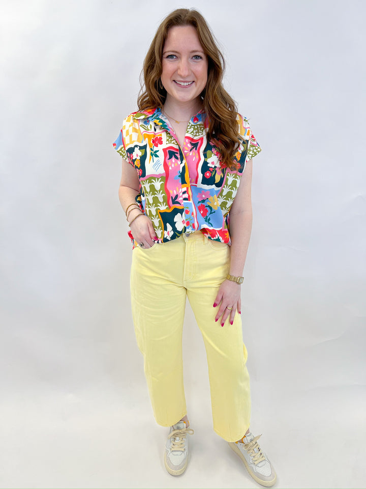 Soft Buttercup Eli High Rise Arched Leg Denim