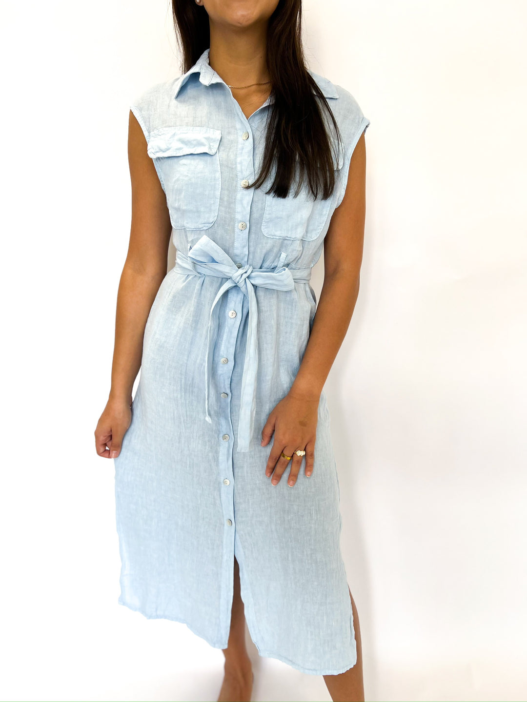 Sky Blue Linen Tie Maxi Dress