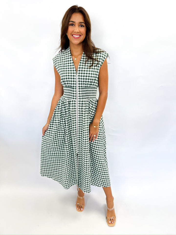 Forest Gingham Zip Midi Dress