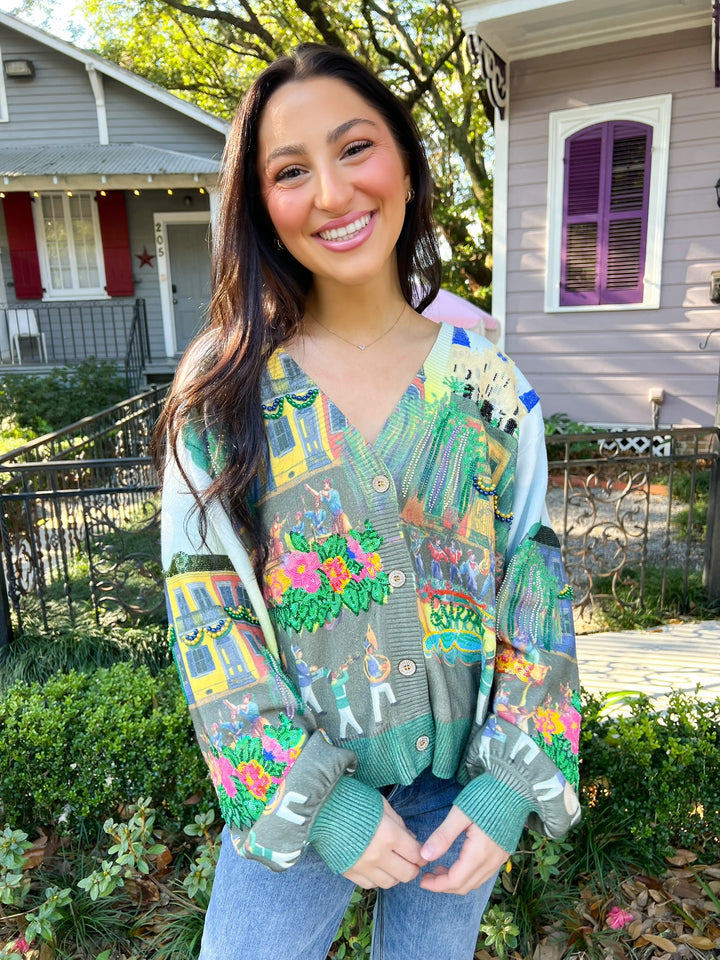 Mardi Gras Parade Scene Cardigan