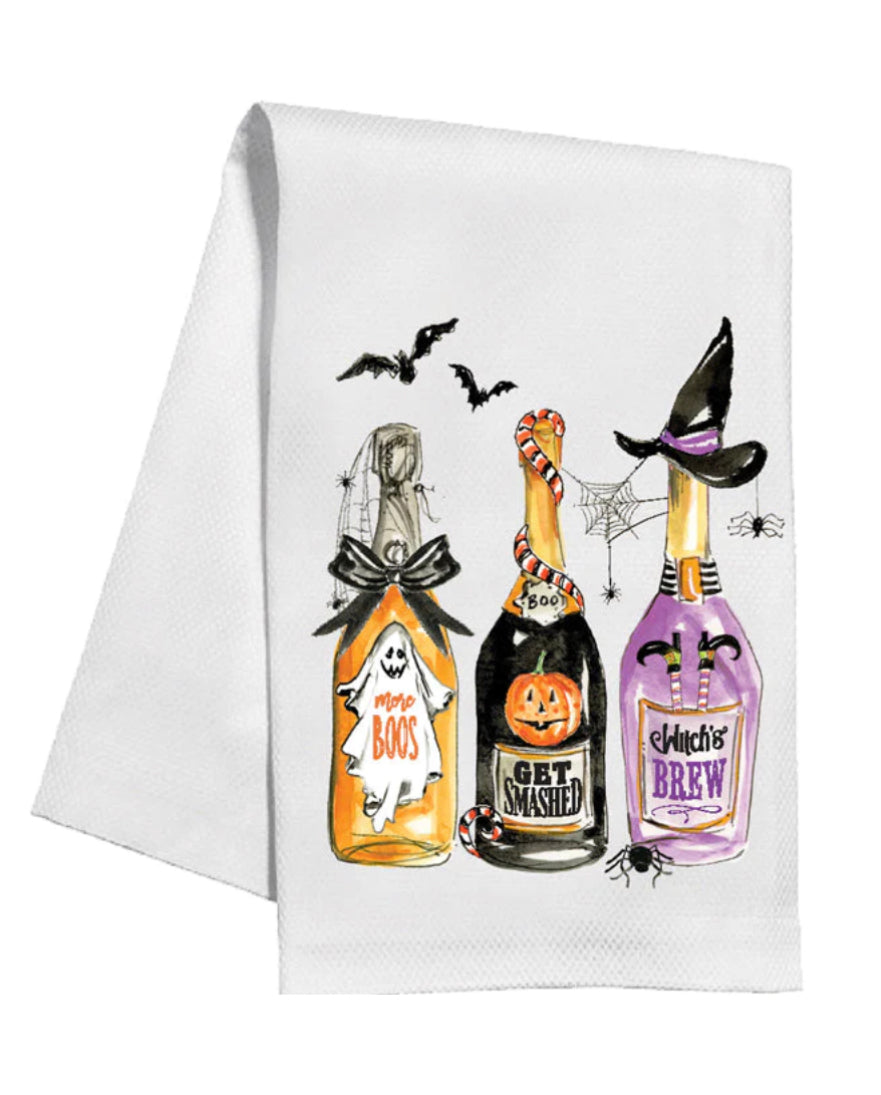 Hand Painted Halloween Champagne Bottles Kitchen Towel