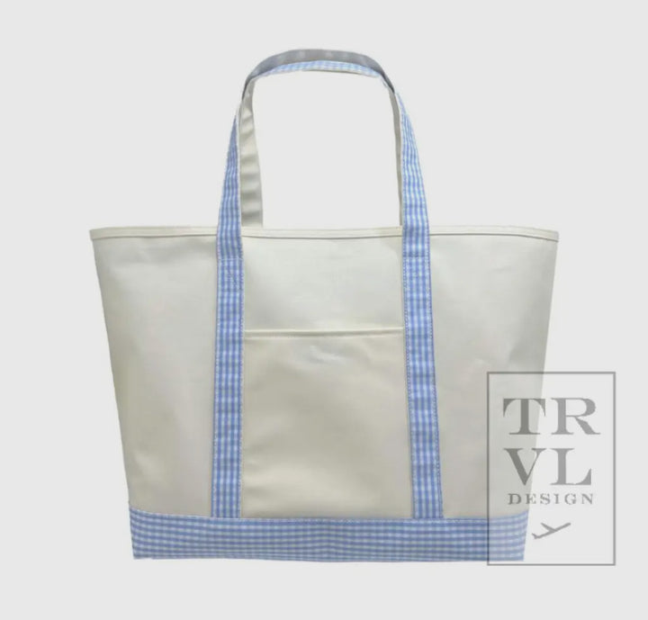 Blue Gingham Coated Canvas Tote