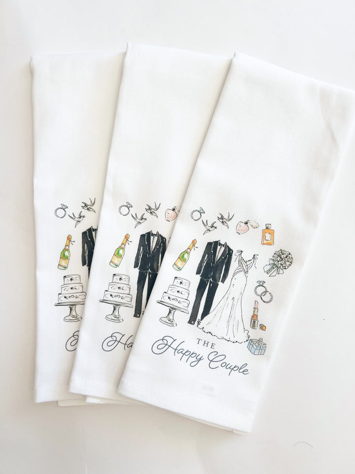 Hand Painted Happy Couple Kitchen Towel