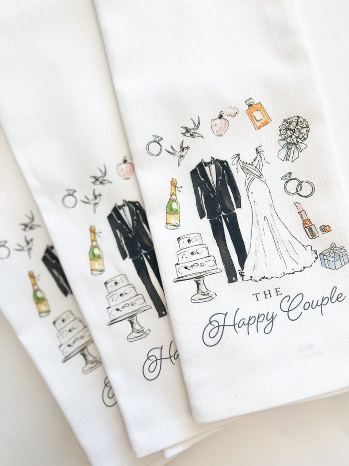 Hand Painted Happy Couple Kitchen Towel