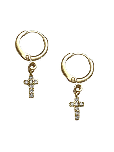 Pave Cross Huggles Earrings