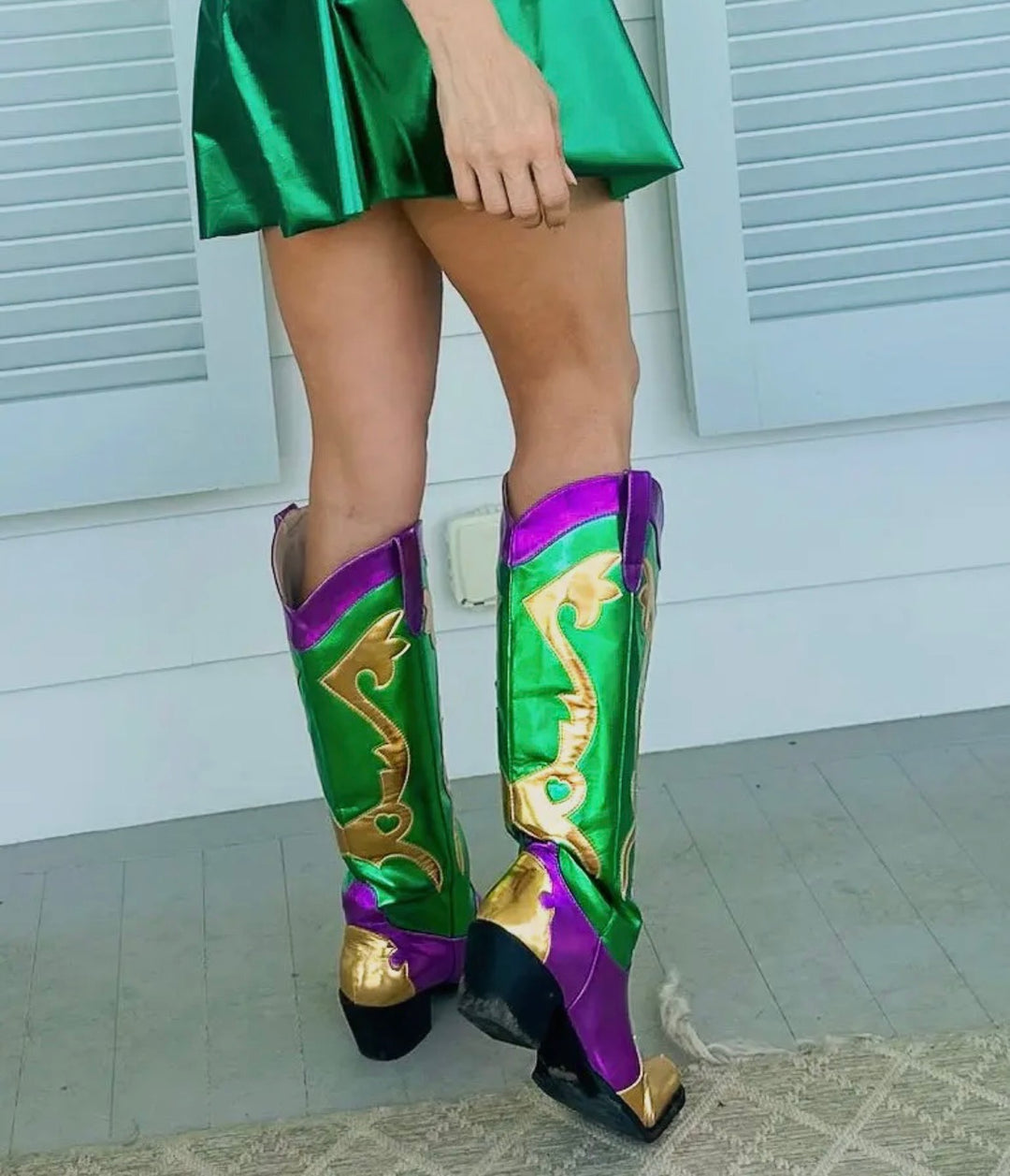 Metallic Mardi Gras Cowboy Boots