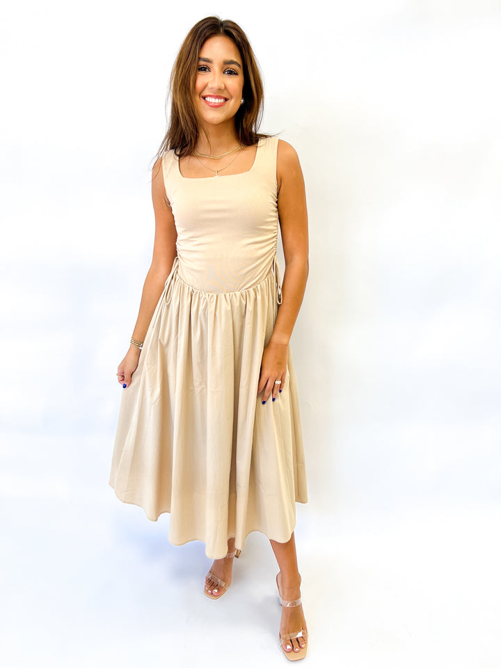 Cream Shades On Mixed Media Midi Dress