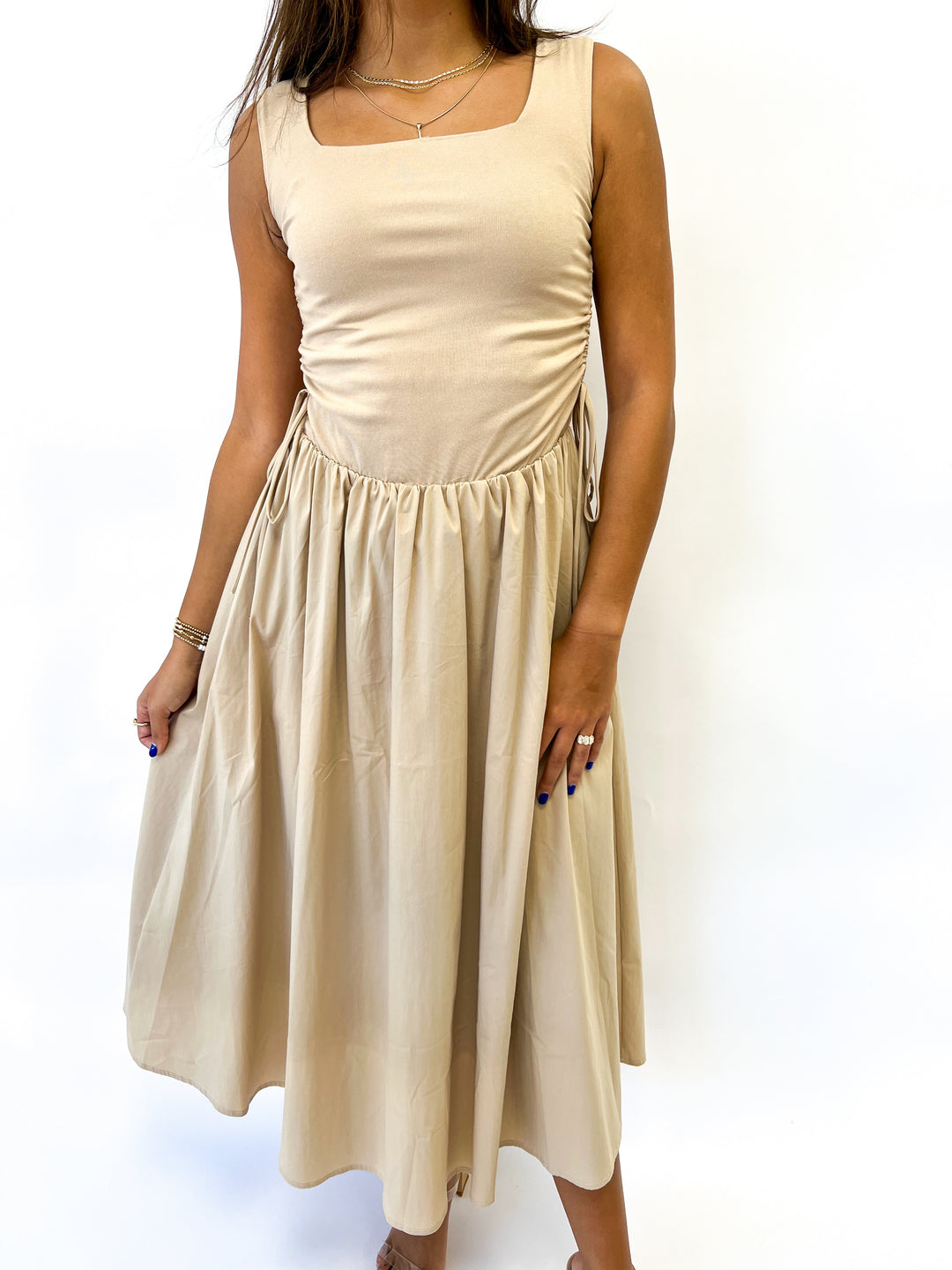 Cream Shades On Mixed Media Midi Dress
