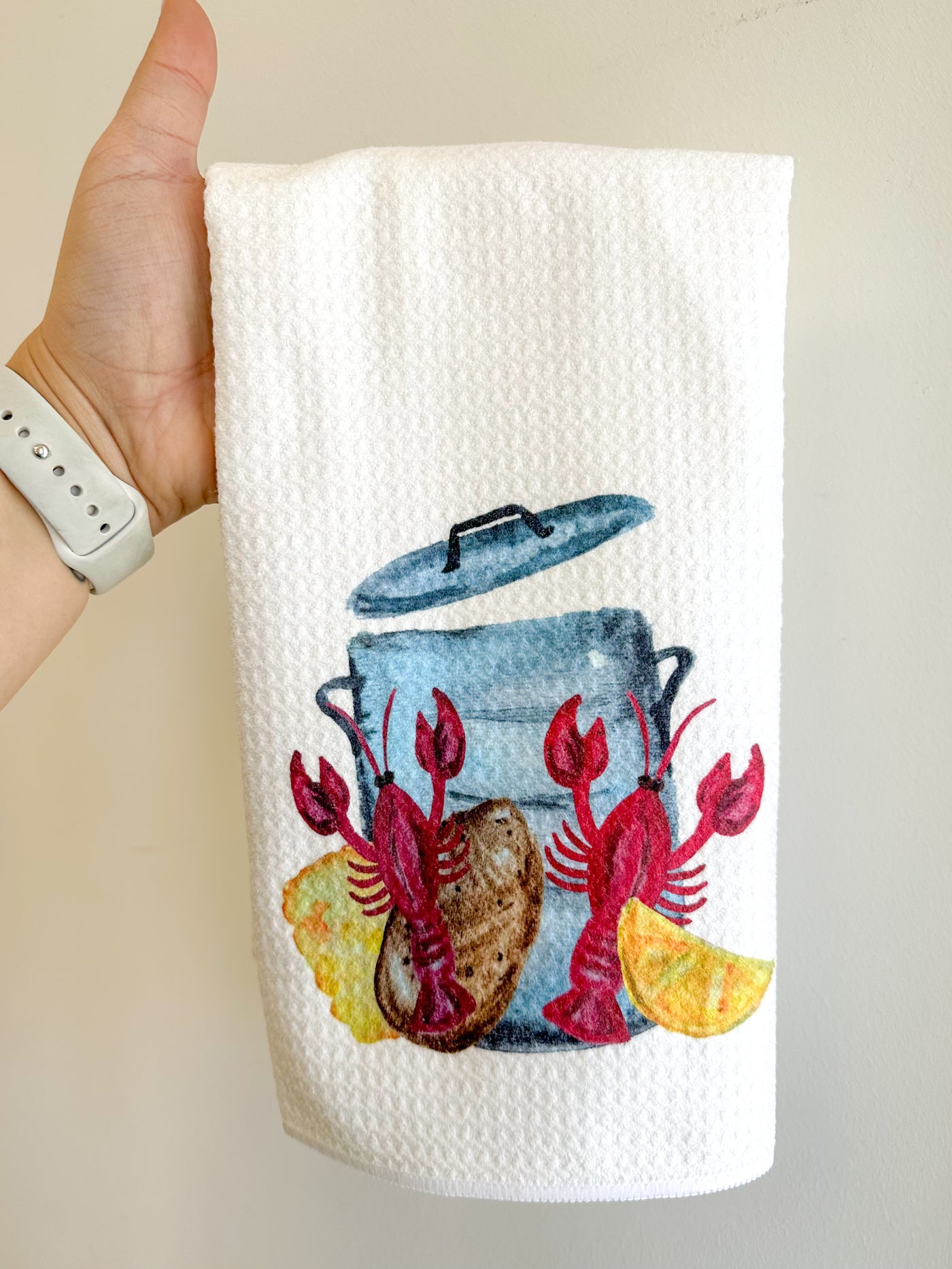 Watercolor Crawfish Boil Pot Kitchen Towel