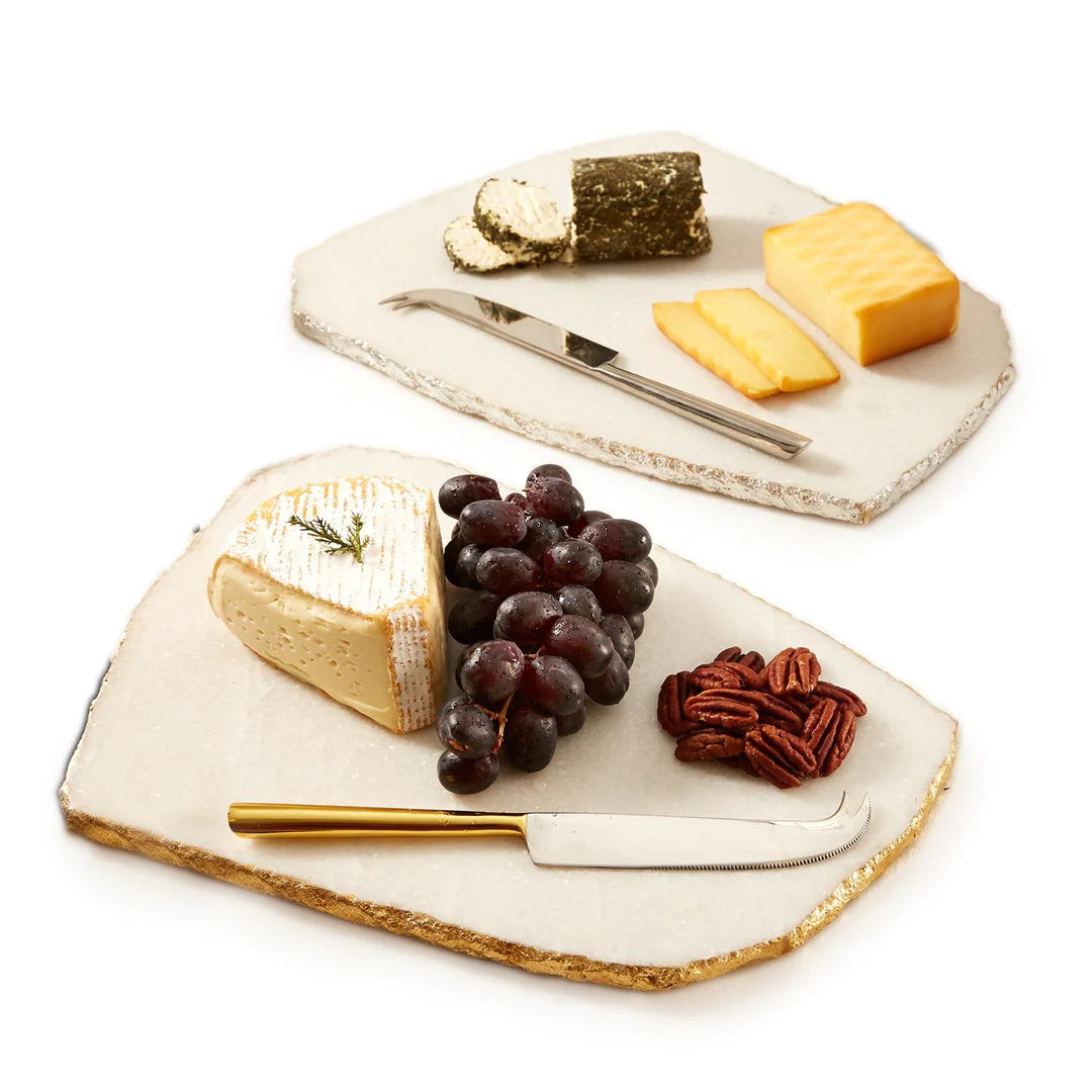 White Marble Cheese Plate W/ Knife