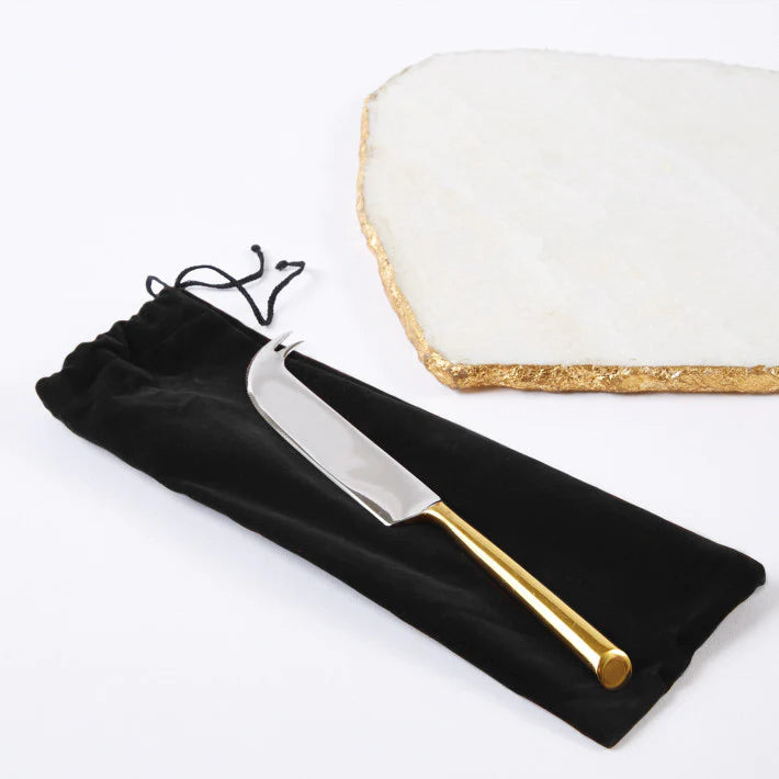 White Marble Cheese Plate W/ Knife