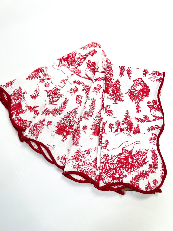 Christmas Toile Scalloped Napkins