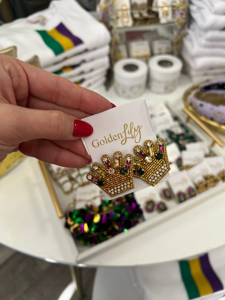 Mardi Gras Mini Crown Stud Earrings