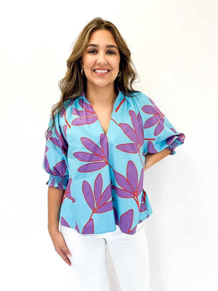 Abstract Leaf Puff Slv Top