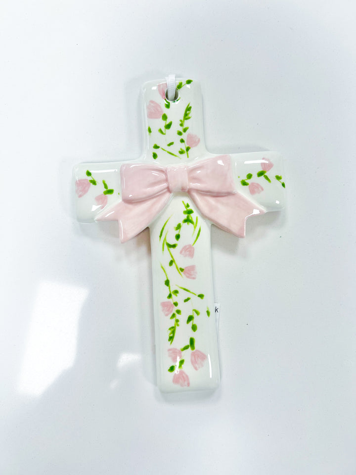 Pink Floral Ceramic Cross