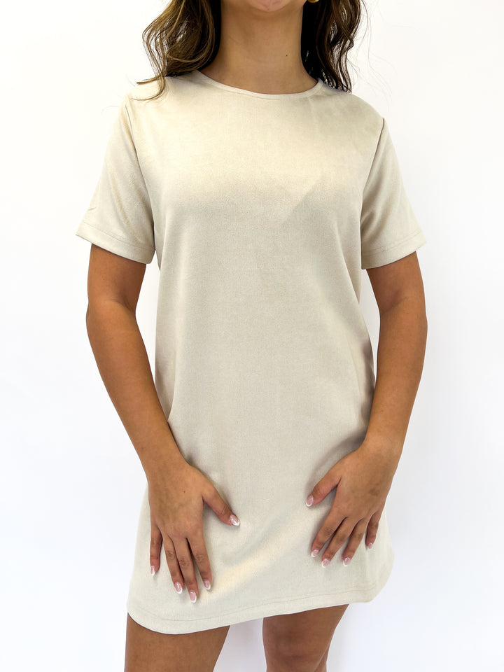 Cream Align Faux Suede Mini Dress