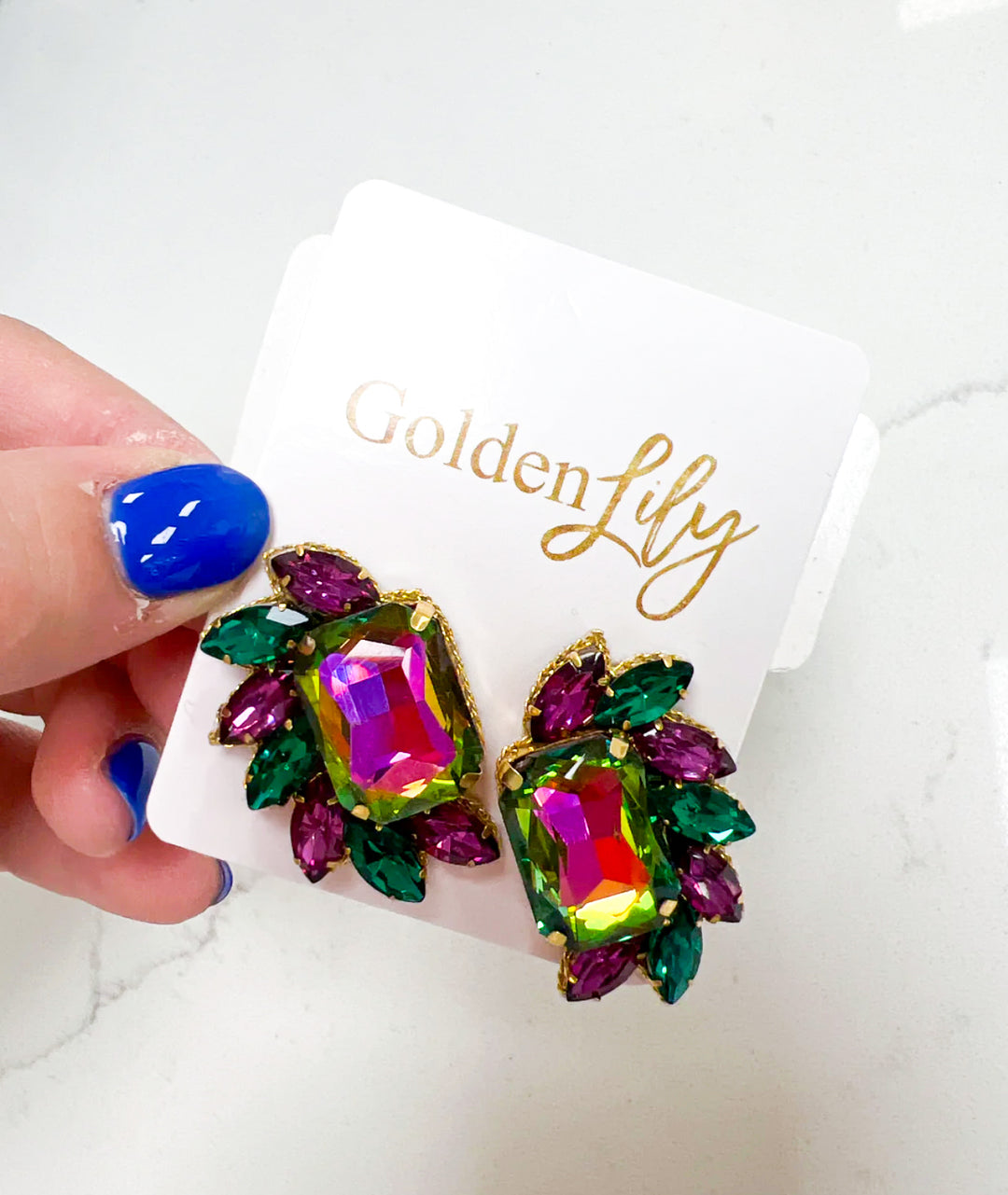 Mardi Gras Iridescent Fan Stud Earrings