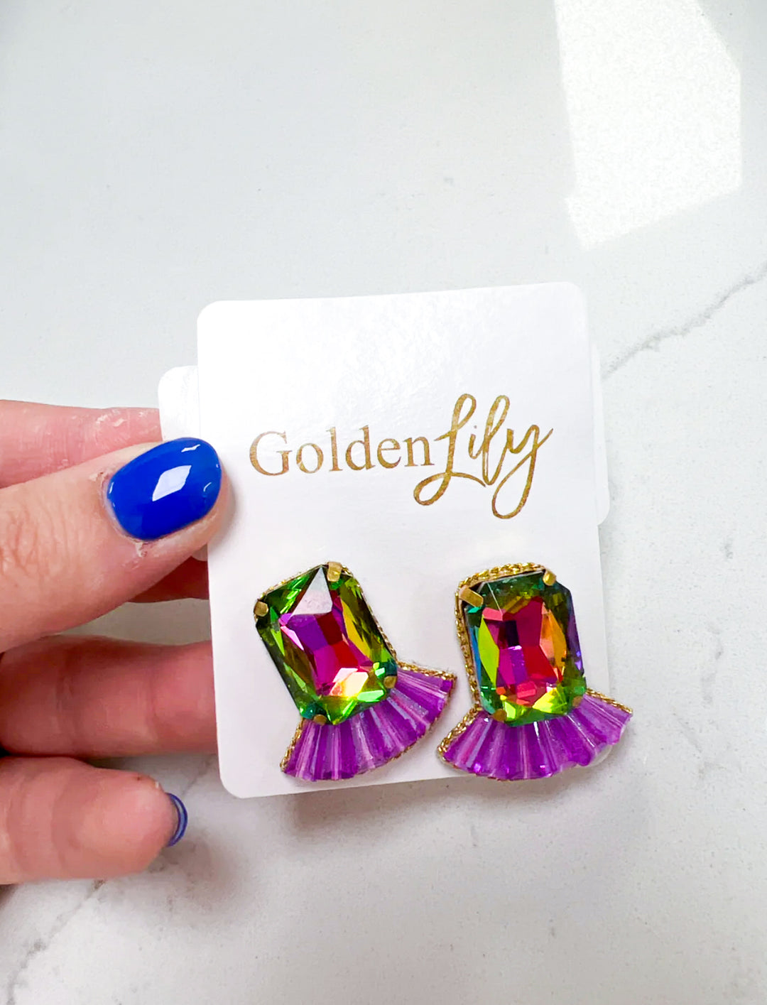 Mardi Gras Statement Gem Stud Earrings