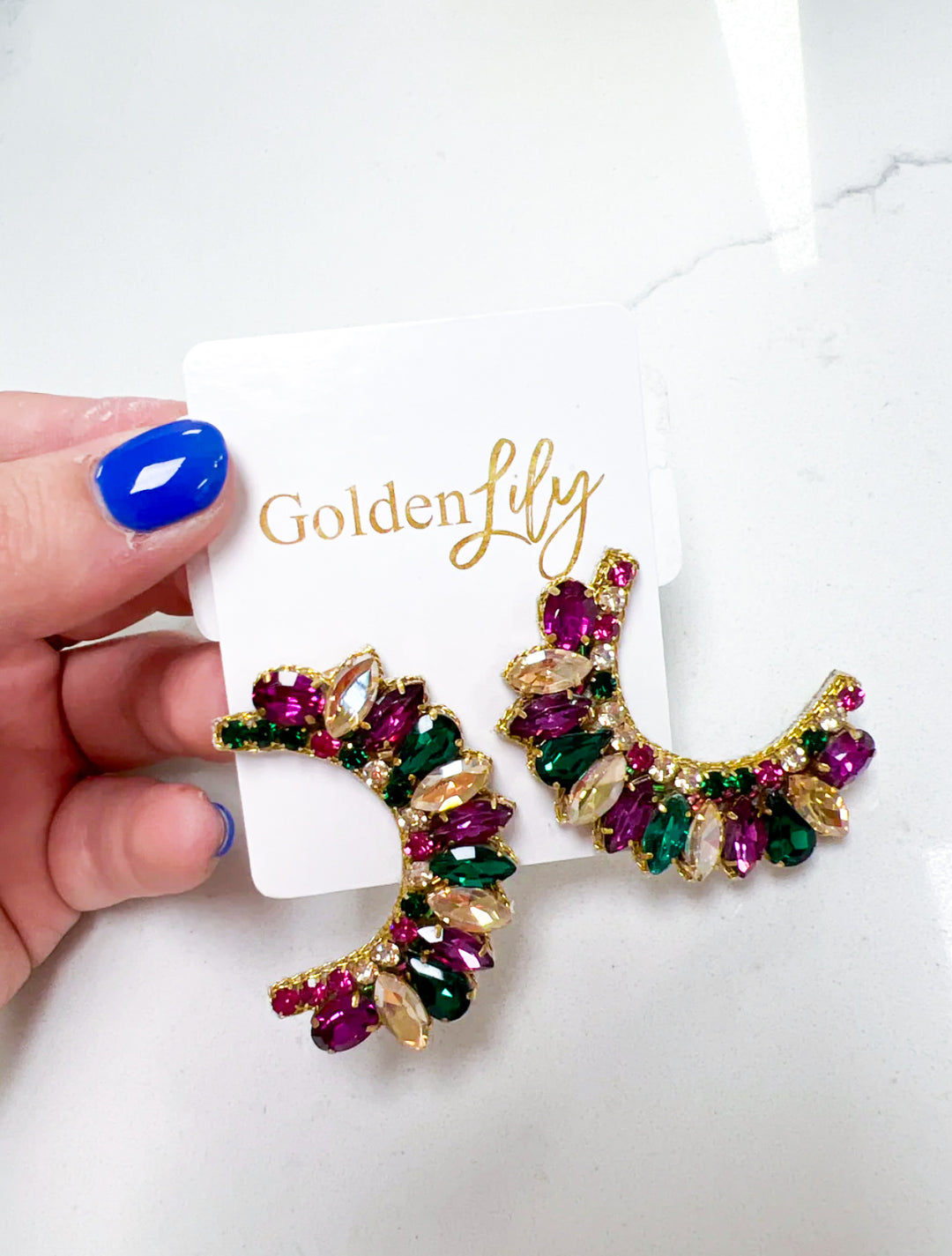 Mardi Gras Statement Gem Wing Earrings