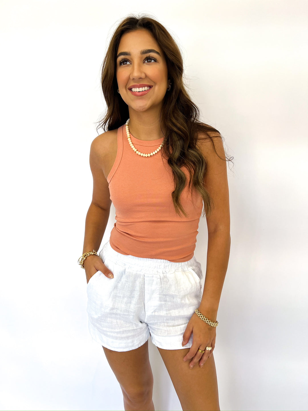 Coral Sunnies On Knit Tank